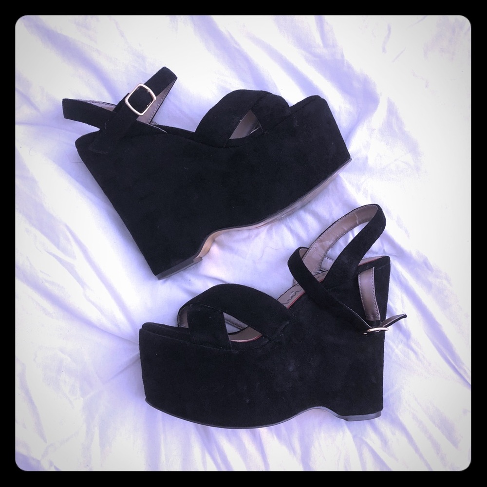 Luichiny Black Platform Wedge 70s 7.5, 37.5